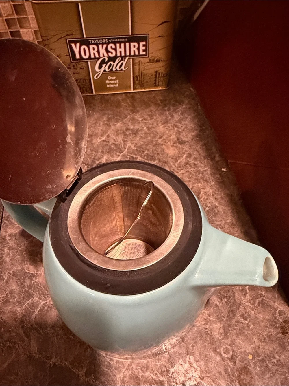 Vintage Turquoise Bell Ceramic Teapot with Stainless Steel Infuser